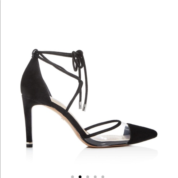Black suede pumps with pvc toe detail and lace up - Picture 1 of 7